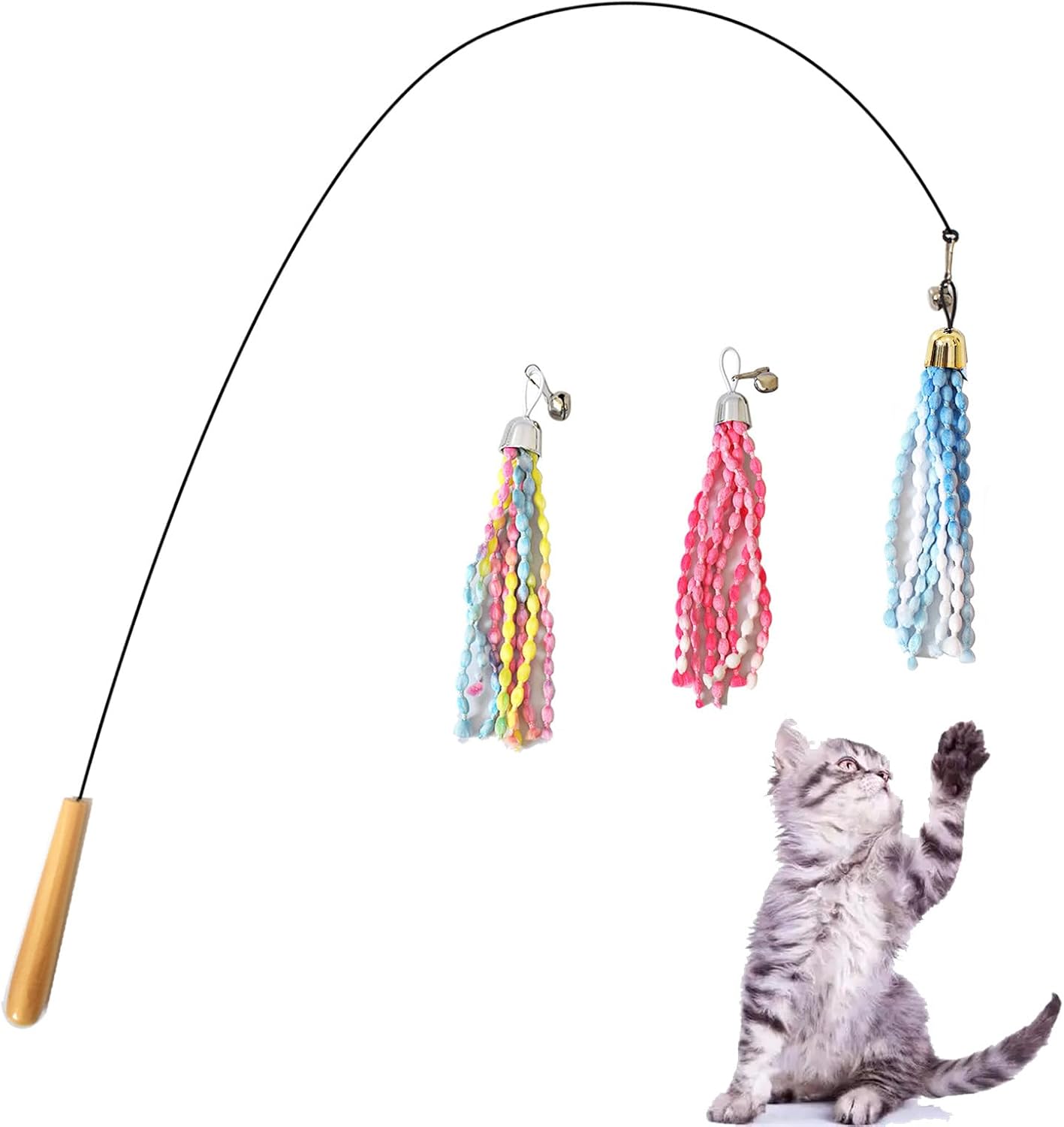 IUHKBH Cat Wands, Wire Cat Toys with 3 Teaser Replacement Heads Interactive Cat Toys for All Breed Sizes