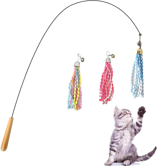 IUHKBH Cat Wands, Wire Cat Toys with 3 Teaser Replacement Heads Interactive Cat Toys for All Breed Sizes