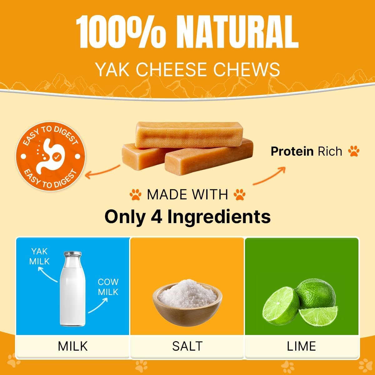 Tibetan Dog Chew Yak Cheese Sticks (18 Medium Chews) - Natural Handmade Treats for Medium Dogs, Long-Lasting, Easy to Digest, No Additives, Rawhide, Grains or Gluten, Perfect for Aggressive Chewers