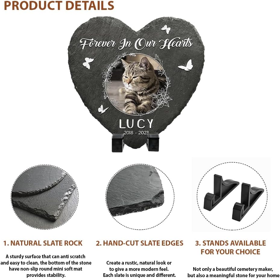 Personalized Heart Shaped Pet Memorial Stone for Cats and Dogs - Perfect Bereavement Gifts for Pet Lovers, Dog & Cat Lover - Unique Slate Stone Marker Gift for Comfort and Healing
