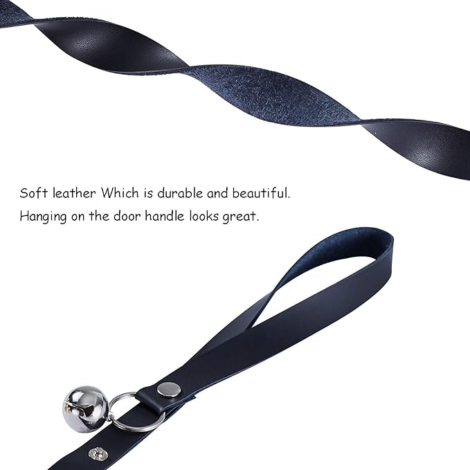 Leather Dog Doorbells for Door Knob/Potty Training/Go Outside, Length Adjustment Copper Dog Bell, Housetraining Hanging Bell, Black Leather Silver Bells.