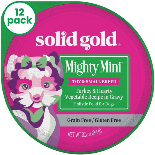 Solid Gold Lil' Boss Wet Dog Food, Turkey and Hearty Vegetable Recipe, Puppy & Adult Dogs of All Activity Levels, Toy and Small, 3.5 oz Cup, 12 Count