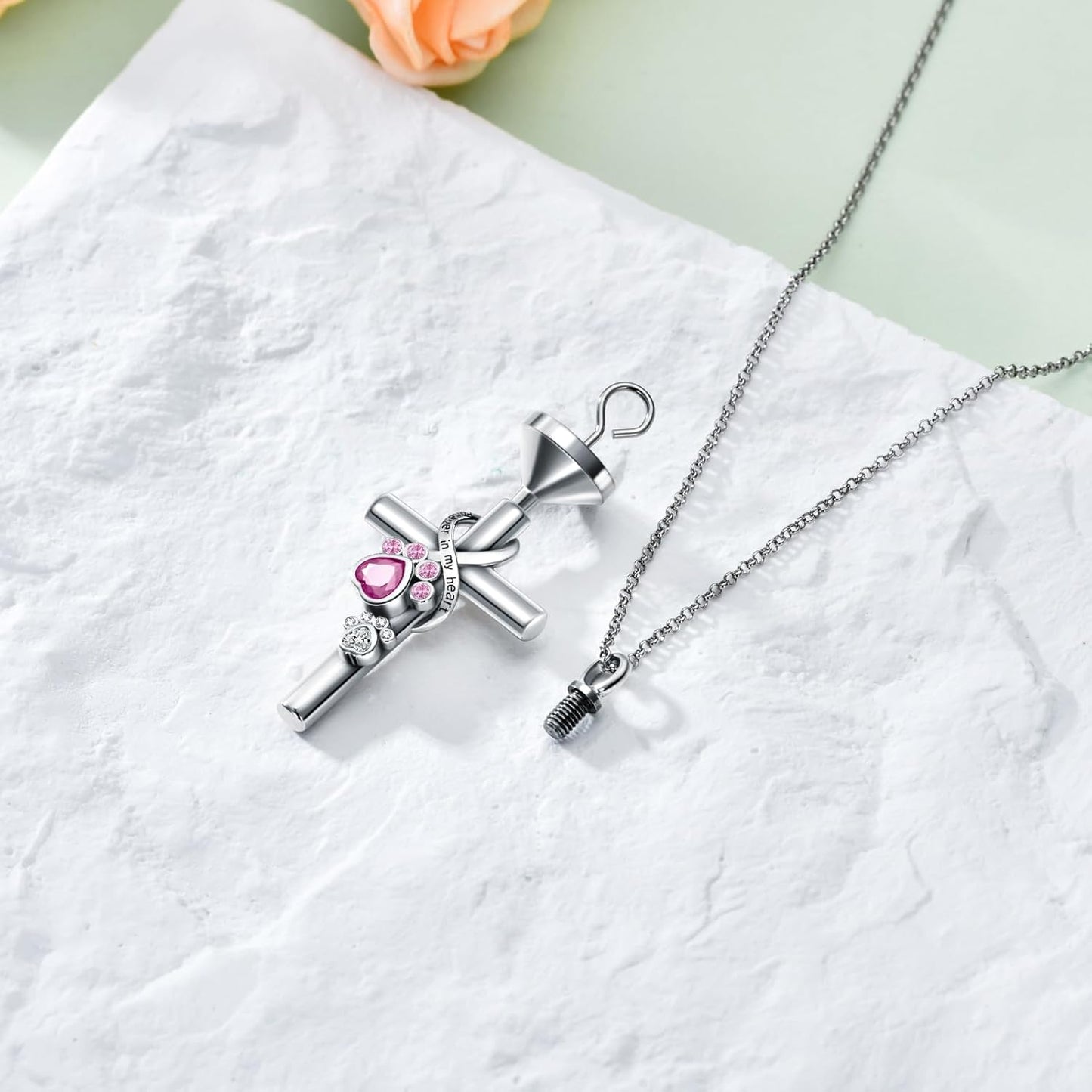 Sterling Silver Pet Urn Necklace for Ashes - Memorial Keepsake for Dog, Cat Pet