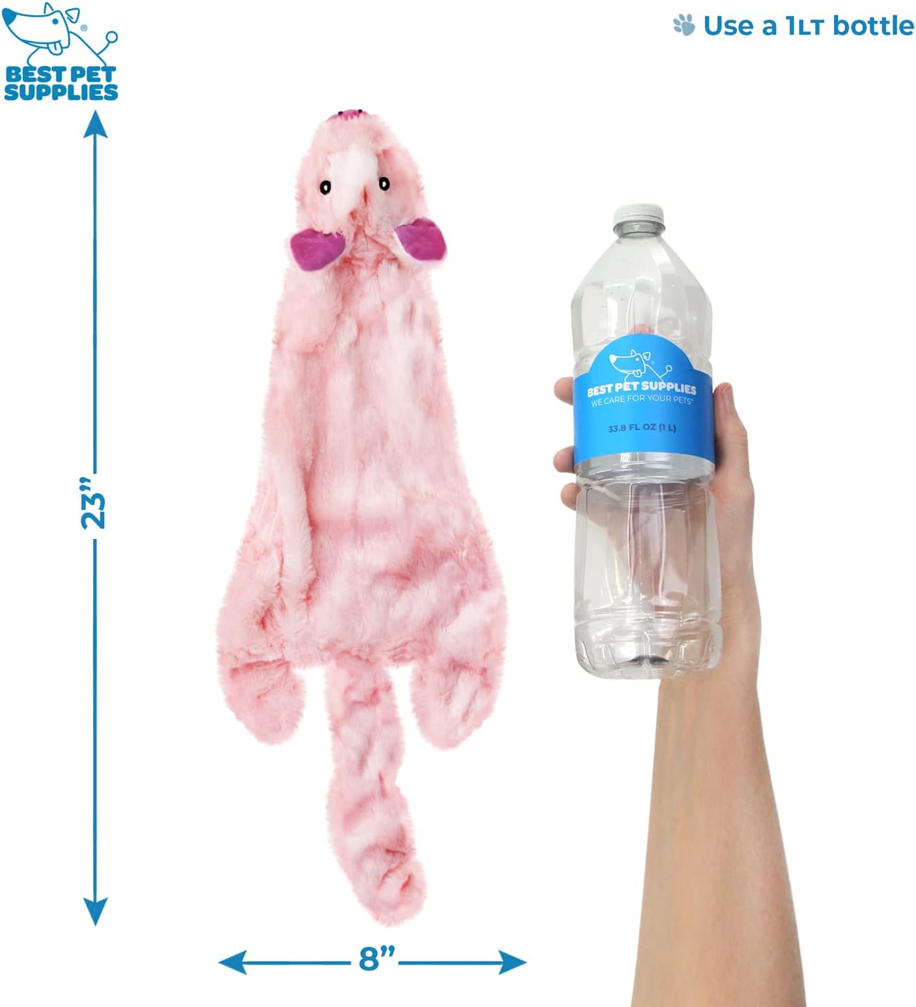 Best Pet Supplies 2-in-1 Stuffless Squeaky Dog Toys with Soft, Durable Fabric, No Stuffing for Indoor Play, Holds a Plastic Bottle - Large (Hare, Sheep, Cow, Pig, Penguin)