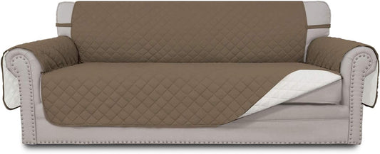 Easy-Going Reversible Couch Cover for 3 Cushion Couch Sofa Cover for Dogs Water Resistant Furniture Protector Cover with Foam Sticks Elastic Straps for Pet Cat (Sofa, Camel/Ivory)