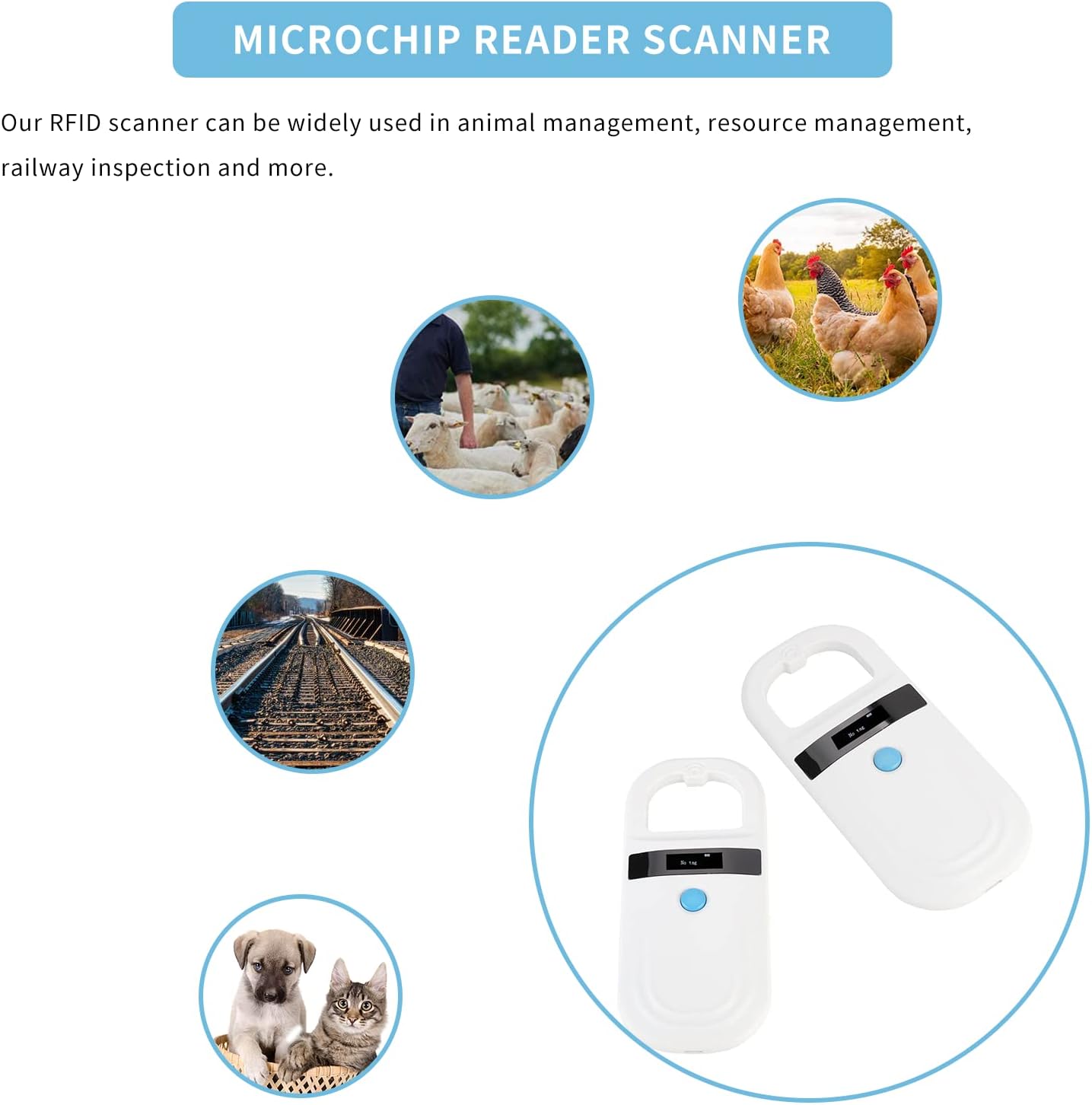 Gugxiom Pet Microchip Scanner, 134.2Khz/125Khz Pet Microchip Reader with OLED Display, Low Battery Alarm Animal Chip ID Scanner for FDX B(ISO11784/11785) and EMID microchips