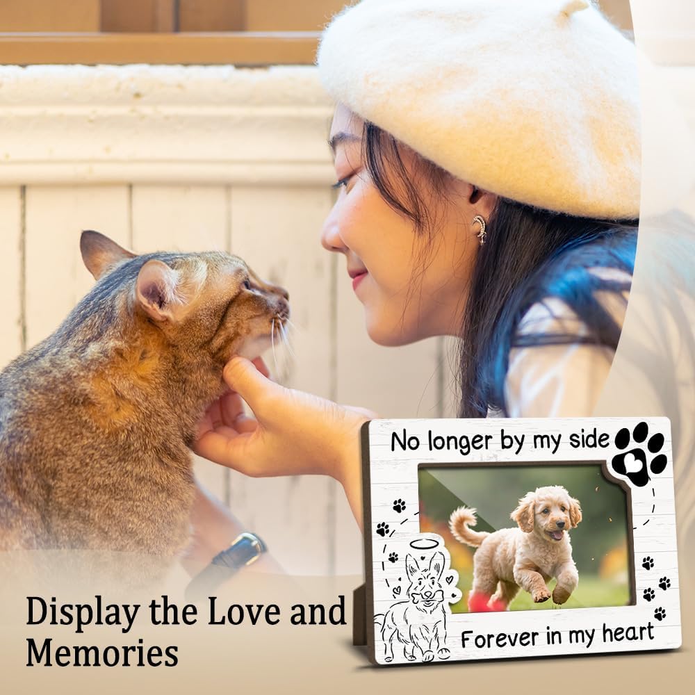 Dog Memorial Photo Frames Dog and Cat Loss Remembrance Gift Sympathy Gifts for Pet Lovers Condolence Present for Pet Owner No Longer by my Side Forever in my Heart Picture Frames 4x6 Photo - YY007