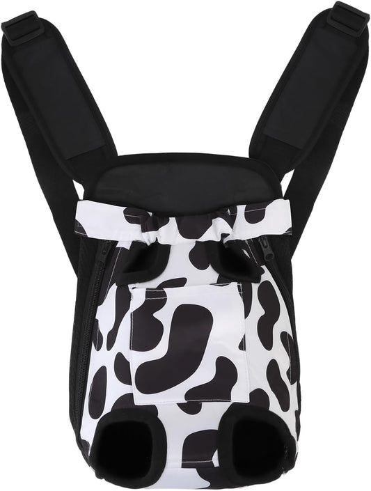 Inspack Dog Backpack Carrier/Cat Carrier, Adjustable Pet Front Carriers Travel Bag for Puppy Medium Dogs, Legs Out, Soft Ventilated Dog Chest Carry Backpacks for Hiking/Camping, 10-16 lbs, Cow Print