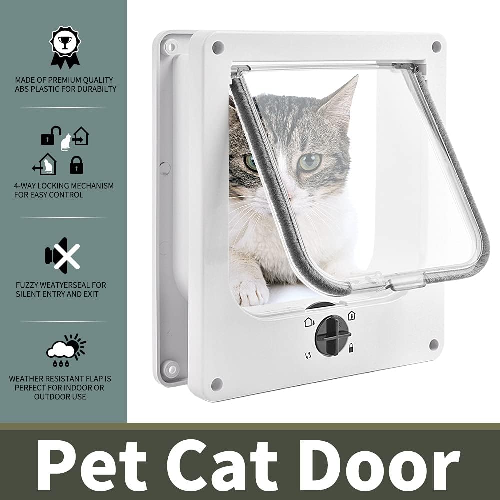 EASY JOY Cat Doors(Outer Size 11.6" x 10"), 4-Way Locking Cat Door for Interior Exterior Doors, Weatherproof pet Door with Magnet for Cat or Dog < 23.6 inches in Girth(White XL)