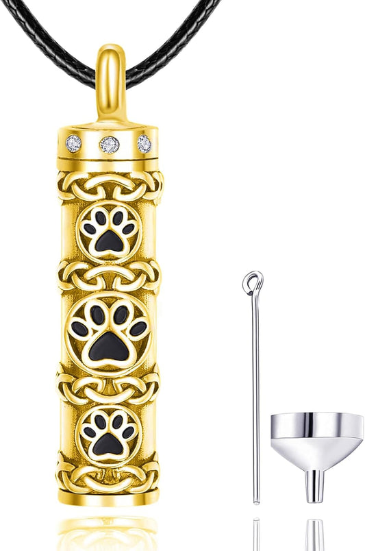 Dreamboat Pet Crematian Urn Necklace for Dog Cat Ashes 925 Sterling Silver Paw Print Keepsake Pendant Jewelry Gifts for Women Men