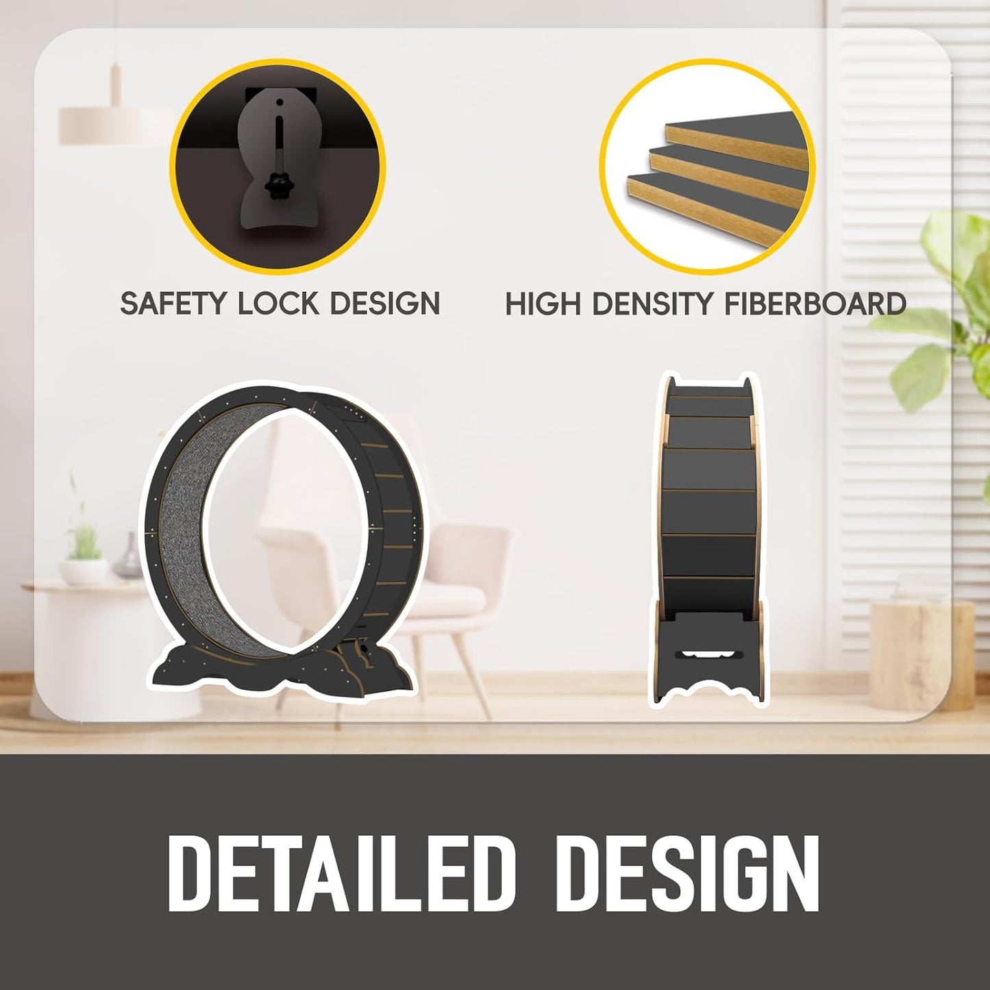 Cat Exercise Wheel 45 Inch Cat Treadmill for Indoor Cats, Running Wheel with Detachable Carpeted Runway, Cats Running Wheel Carpet Suitable for Most Pets Weight Loss and Health (Black, XL)