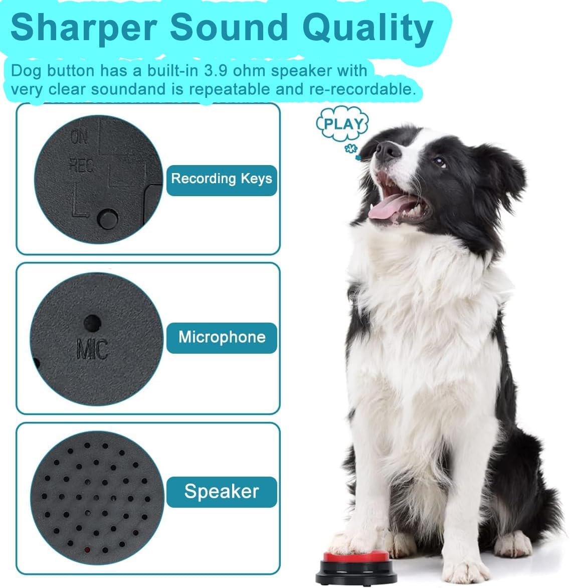 6 Pcs Dog Talking Button Set, Dog Buttons for Communication 30s Voice Recording Speaking Button Pet Speech Training Buzzers with 30 Scene Stickers and Waterproof Anti-Slip Mat for Animal Training