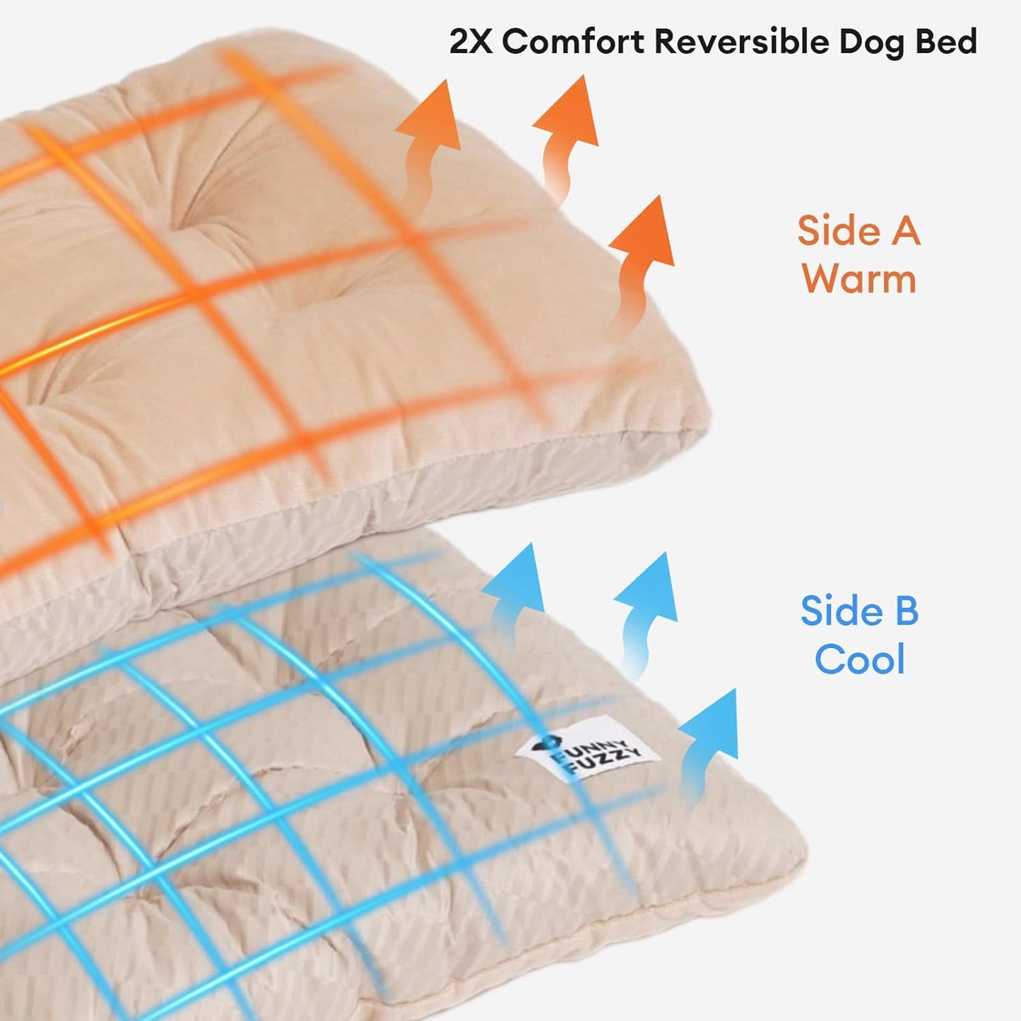 FUNNY FUZZY 30x20 Washable Dog Bed Crate Mat, 2 in1 Pet Pillow Sleeping Bed, Fluffy Deluxe Kennel Mattress for Medium Dog and Cat,Charcoal Grey,M,Beige