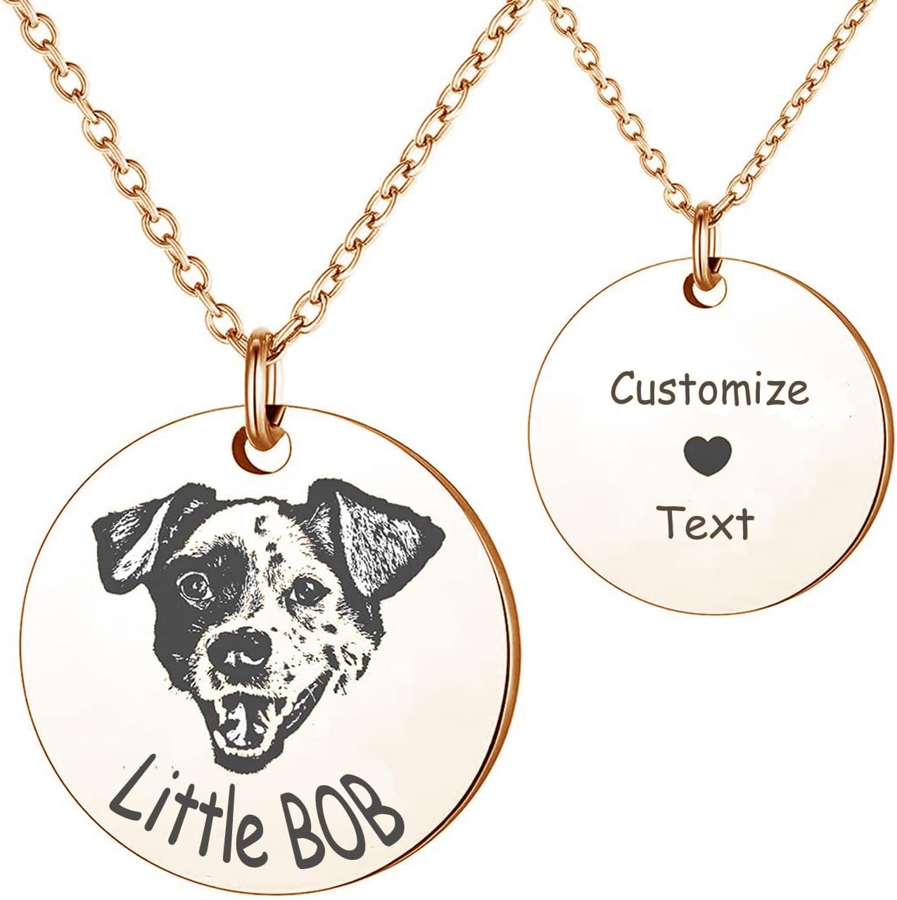 Pet Portrait & Name Necklace - Customized Photo Engraved Memorial Necklace for Cat Dog Animal Lover, Dog Mom - Birthday Gift