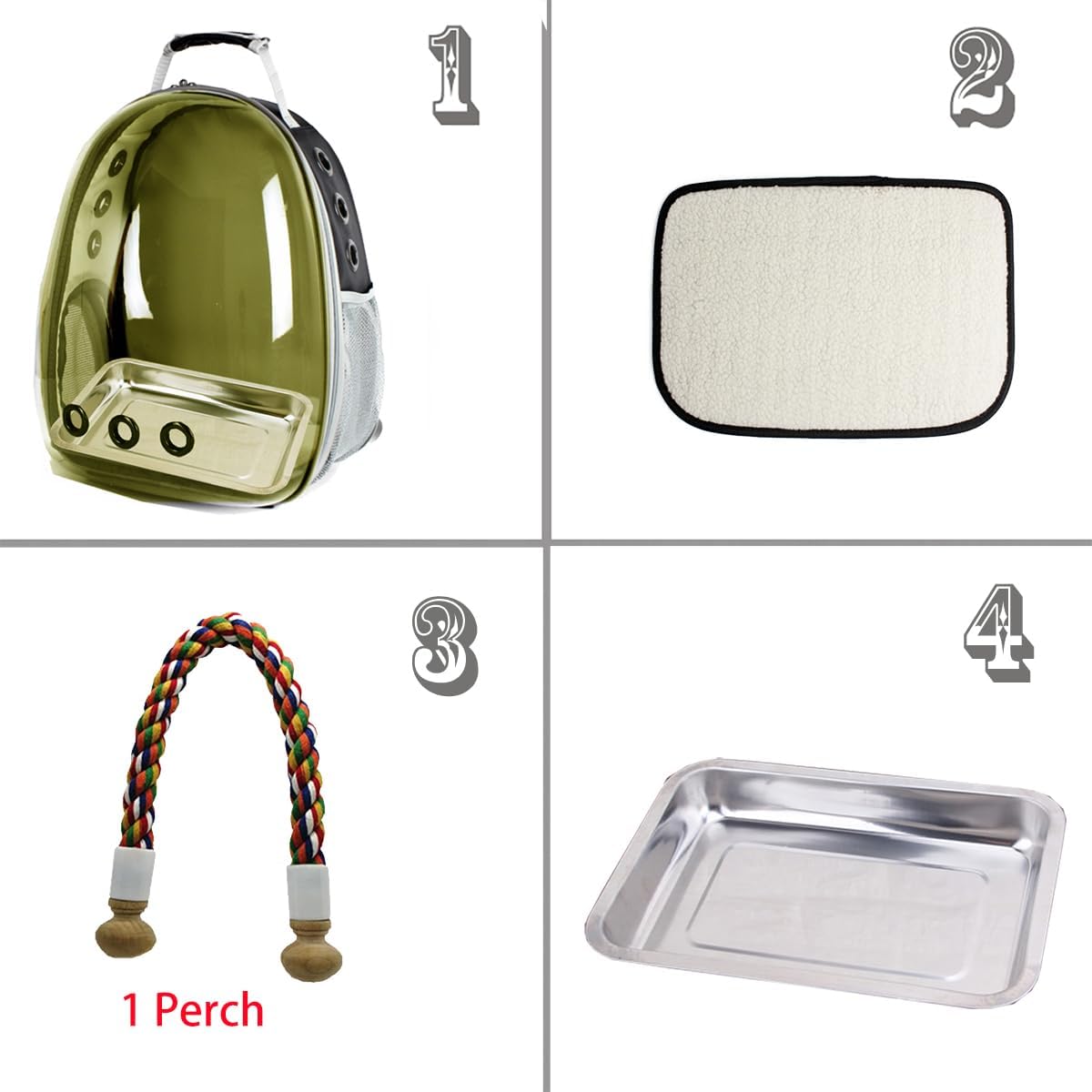 halinfer Bird Traval Carrier Cage, Polarized Tinted Brown Space Capsule Astronaut Backpack to Carry Parakeet Cockatiel Parrot with Metal Tray Wood Perch, Vet Transport Bag