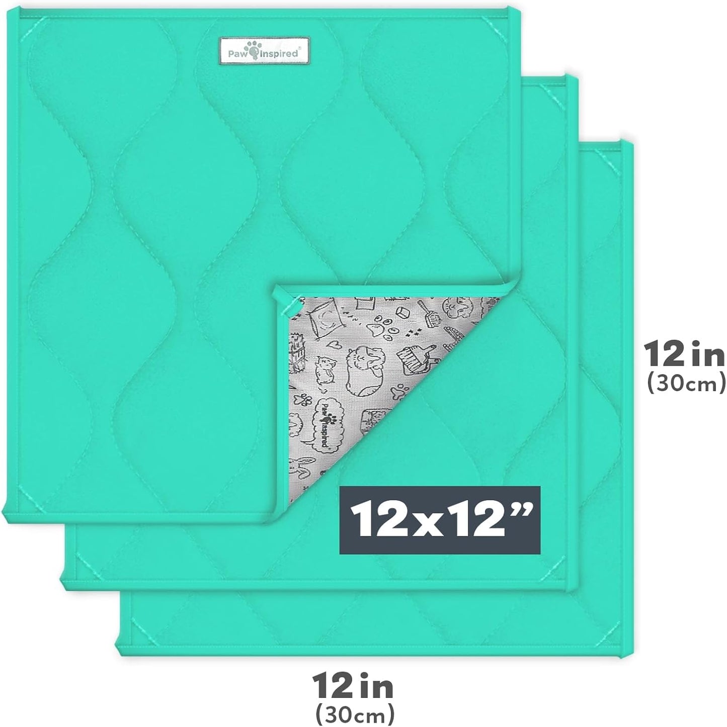 Paw Inspired Guinea Pig Cage Liner Pads | Washable Fleece Bedding, Waterproof Bottom | Super Absorbent Pee Pad or Pet Bed Mat for Guinea Pigs, Ferrets, Rabbits, Hamsters, Small Animals (12x12, Green)