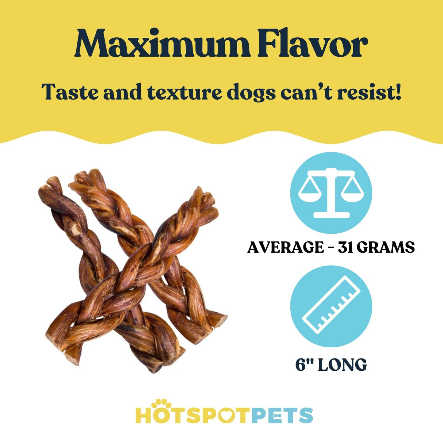 hotspot pets Braided Bully Sticks for Dogs -6 Inch Stix (5 Pack) Premium All Natural Long Lasting Twisted Beef Pizzle Dog Chews -Natural Dental Health, Grain Free, Fully Digestible Rawhide Alternative