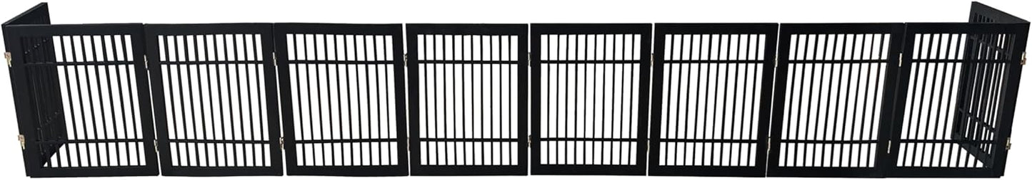 Pet Dog Gate Strong and Durable Freestanding Folding Acacia Hardwood Portable Wooden Fence Indoors or Outdoors by Urnporium (Black Pet Gate, 10 Panel 24" Tall)