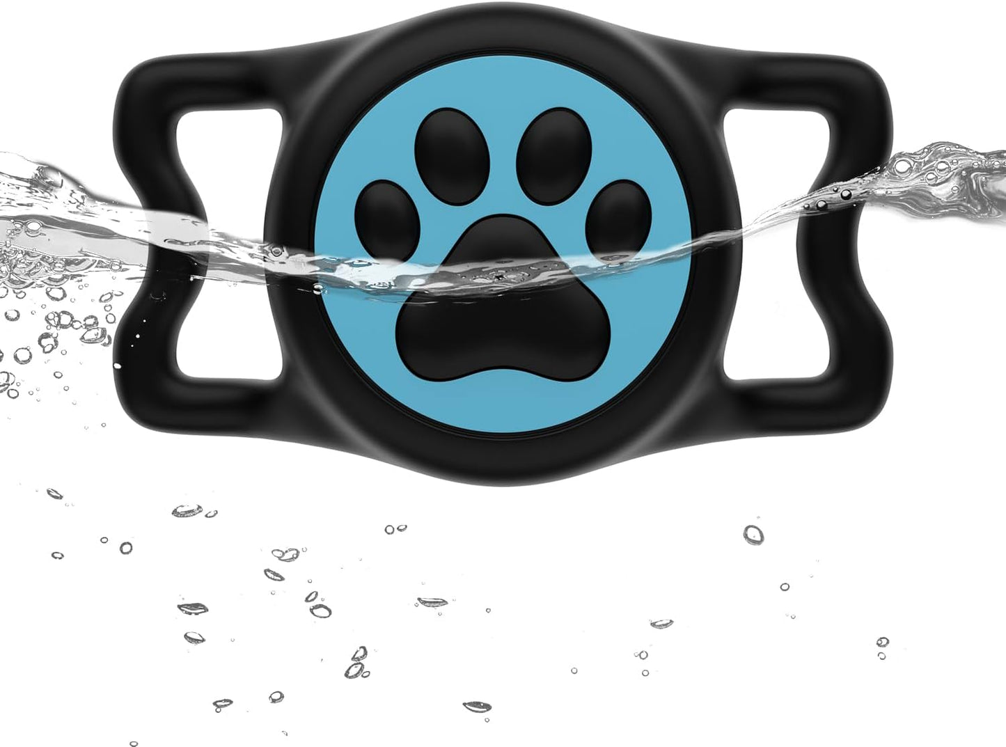 IP68 Waterpoof Dog Tag Holder, Stretchy Silicone Full Body Covered tag Holder for Dog Cat Collar Fit All Width Collar (Black & Blue, 1 Pack)