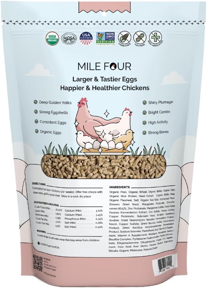 Organic Chicken Feed – Layer Pellet, Non-GMO, USA Grown, 16% Protein, Corn-Free, Soy-Free, Non-Medicated Feed for Chickens, 2 lbs Sample