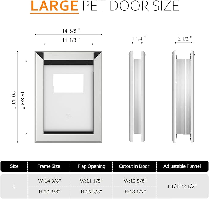 [Classicmacher] Heavy Duty Dog Door with Double Sliding Lock Panel, Aluminum Large Doggie Door for Exterior Door, Magnetic Double Flaps Do g Door for L arge and Medium Dog Up to 100Lbs (Large,Silver)