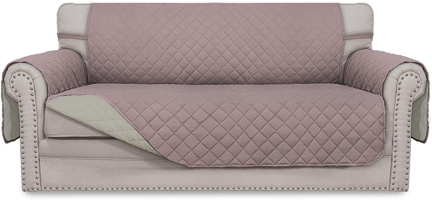 Easy-Going Sofa Slipcover Reversible Loveseat Sofa Cover Couch Cover for 2 Cushion Couch Furniture Protector with Elastic Straps for Pets Kids Dog Cat (Oversized Loveseat, Pink/Beige)
