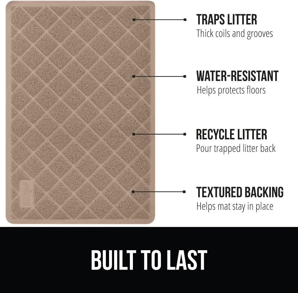 GORILLA GRIP Cat Litter Box Mat, Water Resistant, US Designed Kitty Litter Trapping Mats, Easy to Clean, Scatter Control, Less Mess and Clean Floors, Kitten Supplies for Indoor Cats, 30x20 Beige