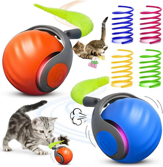 6PCS Interactive Cat Toy Automatic Moving Smart Toy Ball with Replacement Tail for Indoor Bored Cats/Dogs, Sensor Teasing Ball Self-Rolling Pet Chase, Speedy Cat Toys for Pets Exercise (Blue+Orange)