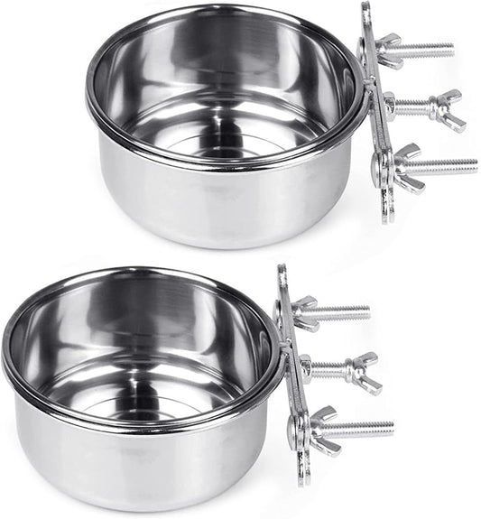 Tfwadmx 2 Pcs Bird Feeding Dish Cups,Parrot Food Bowl Clamp Holder Coop Cup Bird Cage Water Bowl for Parakeet African Greys Conure Cockatiels Lovebird Budgie Chinchilla