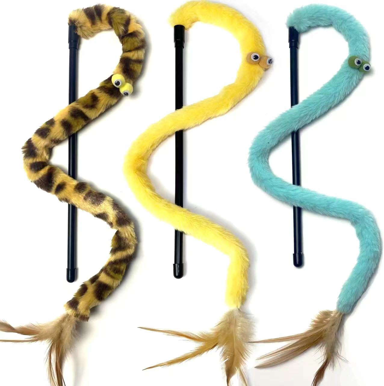 Cat Toys for Indoor Toys,Rainbow Cat Wand Toys,Feather Flips Plush Ball Cat Toys,Interactive Feather Toy for Teaser Play and Chase Exercise with Kitten 3 Pack (Pack 3)