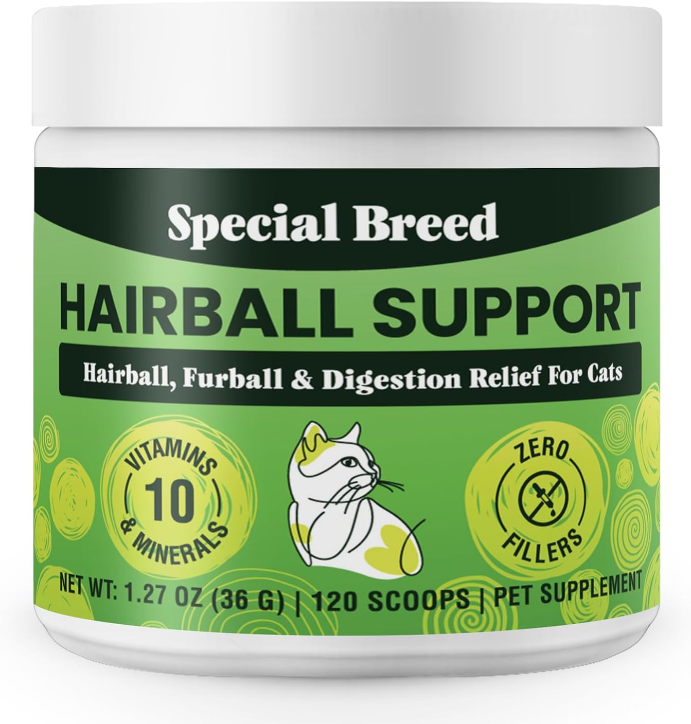 Hairball Support for Cats - 10 Super Ingredients for Hairball Relief, Digestive Support & Healthy Skin - No Fillers - Psyllium, Pumpkin, Omega-3s & More - 120 Scoops