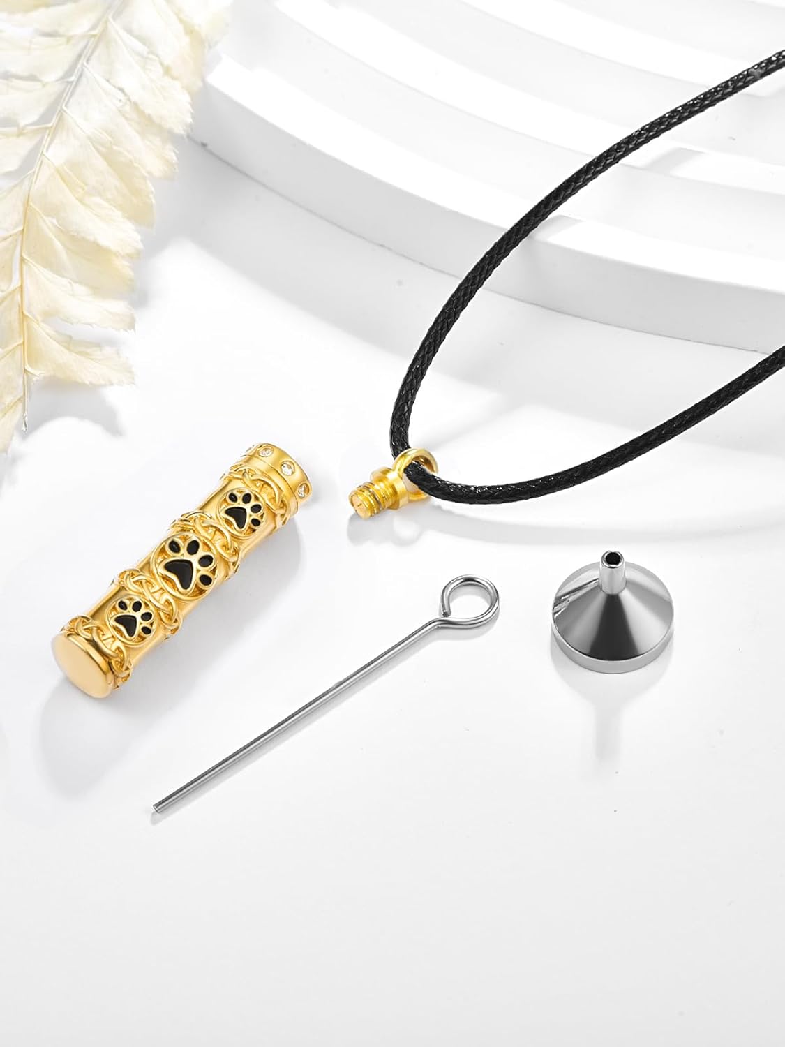 Dreamboat Pet Crematian Urn Necklace for Dog Cat Ashes 925 Sterling Silver Paw Print Keepsake Pendant Jewelry Gifts for Women Men