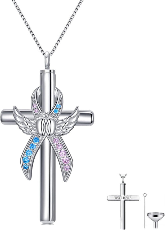 Cross Urn Necklace for Ashes 925 Sterling Silver Cremation Jewelry with Funnel Filler Kit Ashes Necklace for Human Women Girl Pets