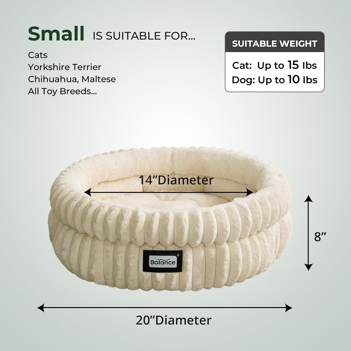 BALANCE Cat Bed Kitten Bed, Washable Round Cat Beds for Indoor Cats,Super Soft Plush Faux Fur Pet Bed for Puppy and Kitten with Anti-Slip Bottom