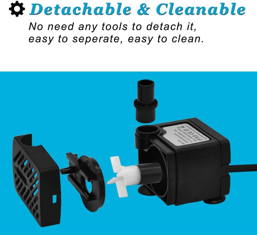 DOMICA (80GPH 4W) Mini Submersible Water Pump with 2.2FT Tube for Pond, Aquariums, Fish Tank, Hydroponics, Tabletop Fountain, Pet Fountain, Indoor or Outdoor Fountain Pump