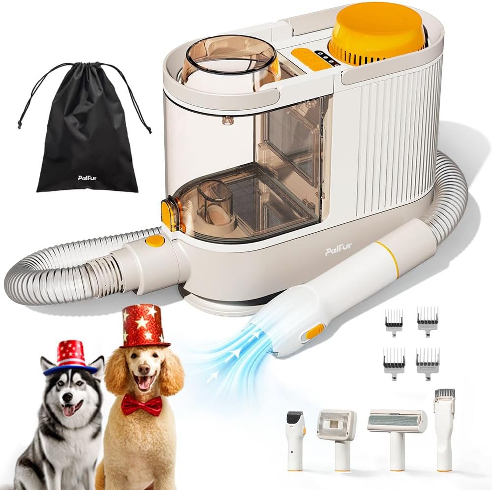 Dog Grooming Kit, Pet Grooming Vacuum Suction 99% Pet Hair with HEPA Technology, Dog Clippers 5-in-1 Pet Grooming Tools, 2L Large Capacity, 60dB Low Noise Orange