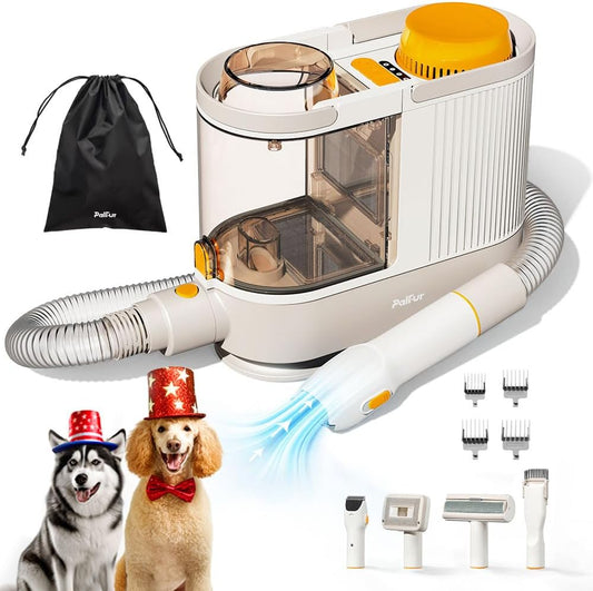Dog Grooming Kit, Pet Grooming Vacuum Suction 99% Pet Hair with HEPA Technology, Dog Clippers 5-in-1 Pet Grooming Tools, 2L Large Capacity, 60dB Low Noise Orange