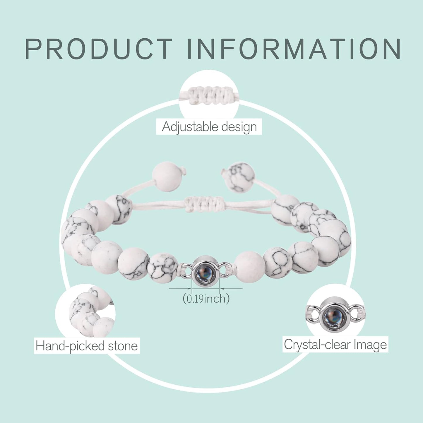 EMIRISTIC Custom Photo Bracelet - Personalized Picture Natural Stone Cuban Chain Bracelet - Any Special Day Gifts