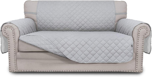 Easy-Going Reversible Loveseat Couch Cover for 2 Cushion Couch Sofa Cover for Dogs Water Resistant Furniture Protector with Foam Sticks Elastic Straps for Pet (Loveseat, Light Gray/Light Gray)