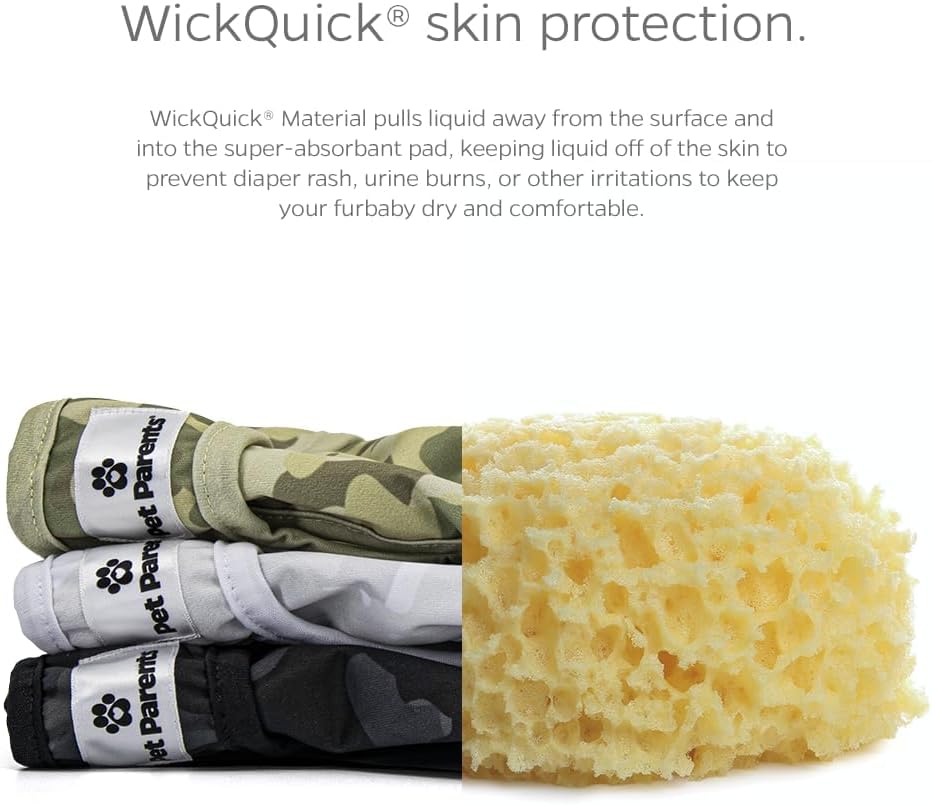 Pet Parents® Washable Dog Diapers (3pack) + Extendrs® of Durable Doggie Diapers, Premium Dog Diapers Female & Male (X-Small, Camo)