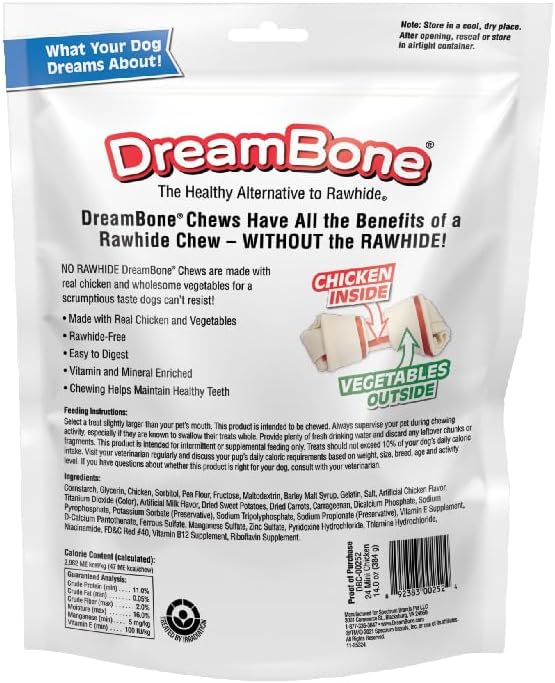 DreamBone Mini Chews, Made With Real Chicken, Rawhide Free Chews For Dogs, 24 Count