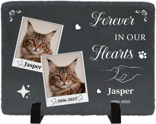 Personalized Pet Memorial Stone - Heart-Shaped Custom Cat Grave Marker with Engraved Name & Photo - Pest Grave Stone for Remembrance Dog/Cat Passing Away Sympathy Gifts (Style L)