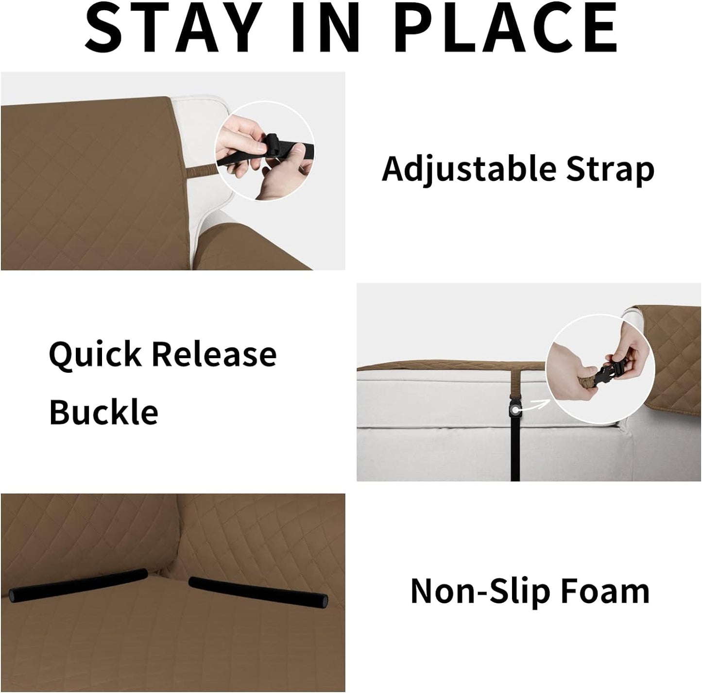 Easy-Going Reversible Chaise Lounge Couch Cover Water Resistant Sofa Cover Sectional L Shaped Sofa Slipcover with Adjustable Straps Furniture Protector for Dogs (115X34 in, Camel/Camel)