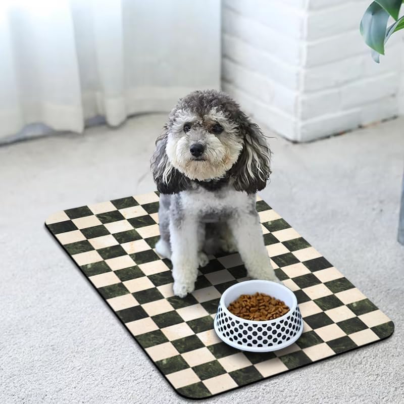 Dog Food Mats for Floors Waterproof, Pet Water Bowl Mats Pet Feeding Absorbent Placemats Plaid 24 * 32 inch