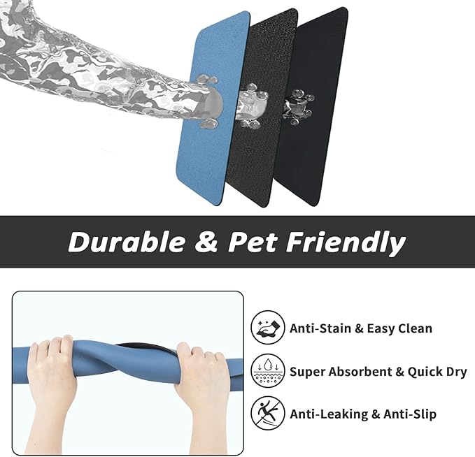 Pet Feeding Mat - Absorbent Dog Mat for Food and Water, No Stains Cat Bowl Mat, Easy to Clean Pet Placemats, Quick Dry Dog Water Dispenser Mat for Messy Drinkers | Blue 18"x28"