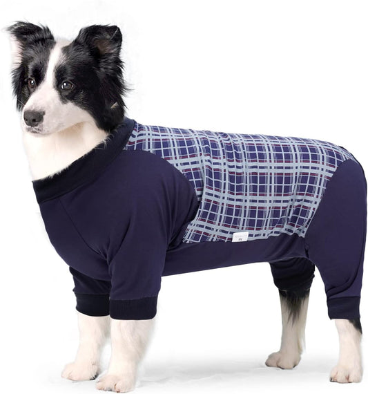 Dog Recovery Suit, Abdominal Wound After Surgery Wear, Anti Licking Bodysuit with Zipper, E-Collar & Cone Alternatives, Plaid Dog Spay Surgical Shirt Prevent Shedding(3XL, Blue)