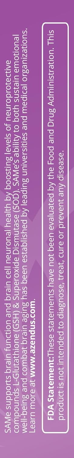 Azendus SAM-e Mood Support 400mg, 30 Count, Same Butanedisulfonate Fiber Enteric Coated Tablets