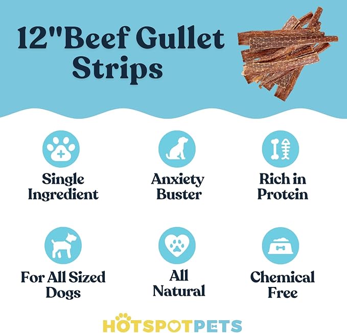 hotspot pets Beef Esophagus Dog Treats (12 Inch Chews- 12 Count) (Grass Fed with No Added Hormone & Antibiotic All Natural Jerky Dog Treats - Chews Rich in Glucosamine & Chondroitin for Joint Health