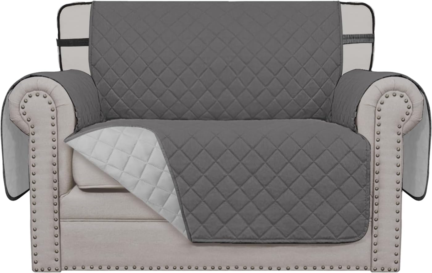 Easy-Going Reversible Chair Cover Washable Sofa Cover for Dogs Water Resistant Couch Slipcover Furniture Protector Cover with Adjustable Straps for Pets (Chair 30 in, Gray/Light Gray)