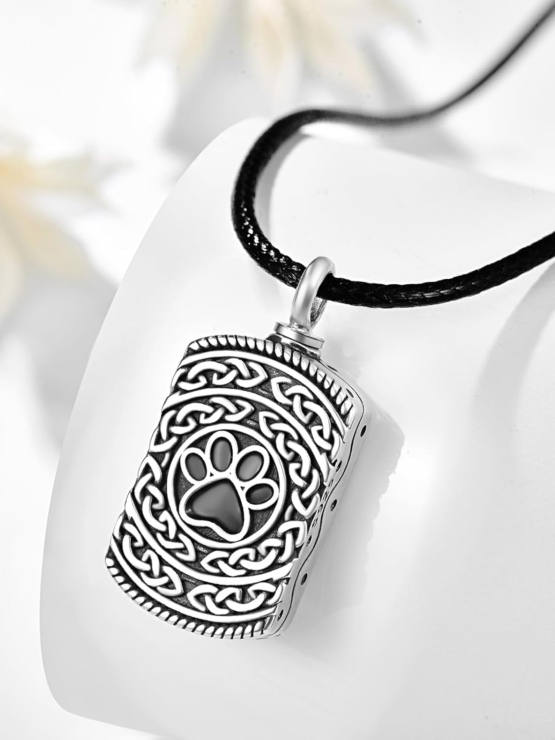 Dreamboat Pet Urn Necklace for Dog Cat Ashes 925 Sterling Silver Paw Print Cremation Keepsake Pendant Celtic Knot Memorial Jewelry Gifts for Women Men